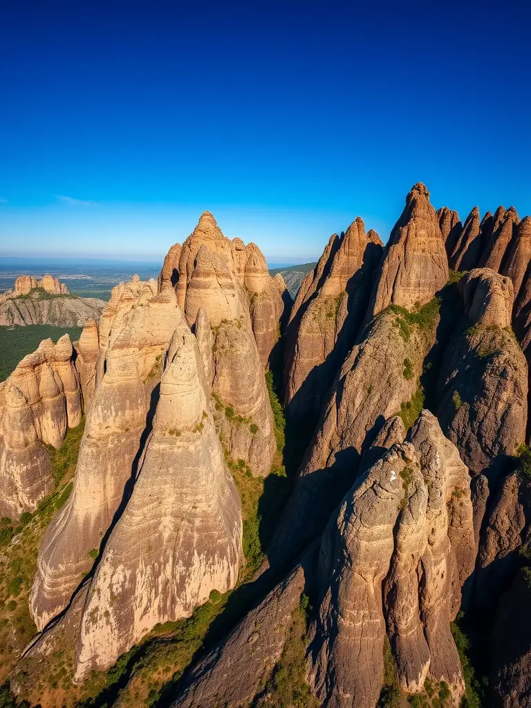A stunning aerial view of the Tsingy de Bemaraha in Ankarana National Park, Madagascar. The sharp limestone formations create a dramatic landscape, highlighting the unique geological features of the region.