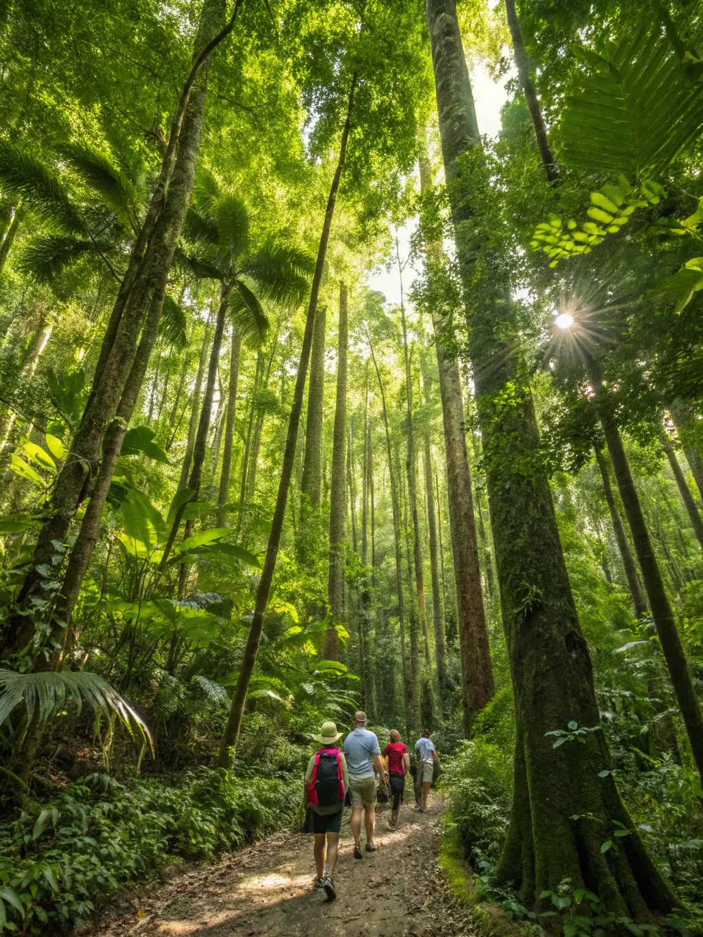 A stunning image of hikers trekking through the lush rainforest of Lokobe National Park, showcasing the trekking tour.