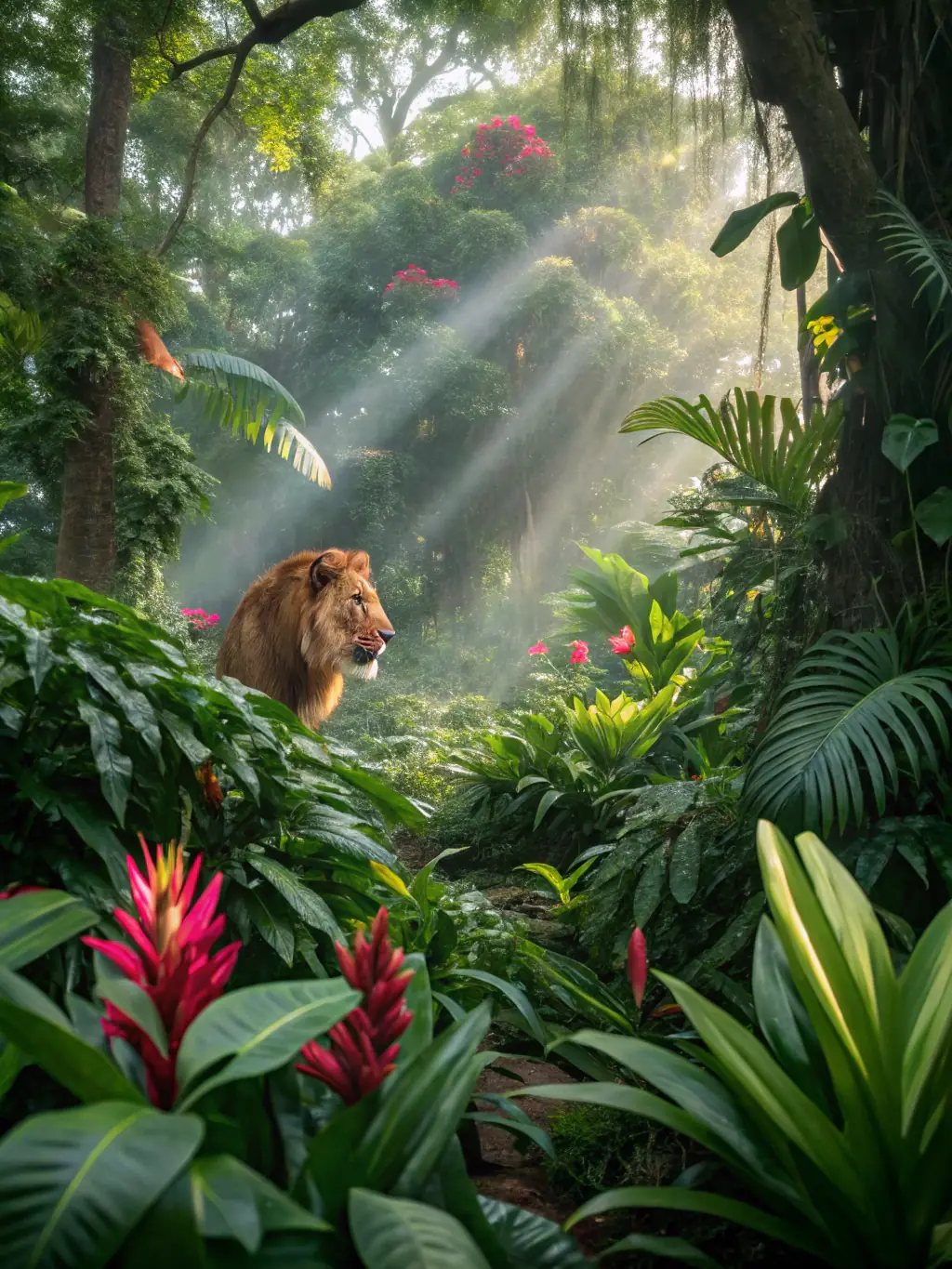 A vibrant image of a lemur leaping through the trees in Lokobe National Park, Nosy Be, showcasing the island's unique wildlife and lush rainforest.